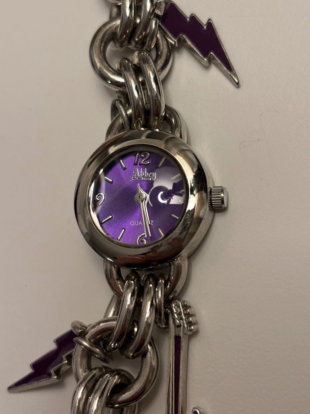 Avril Lavigne Abbey Dawn Watch Silver Tone Purple Dial Charm - Not Working